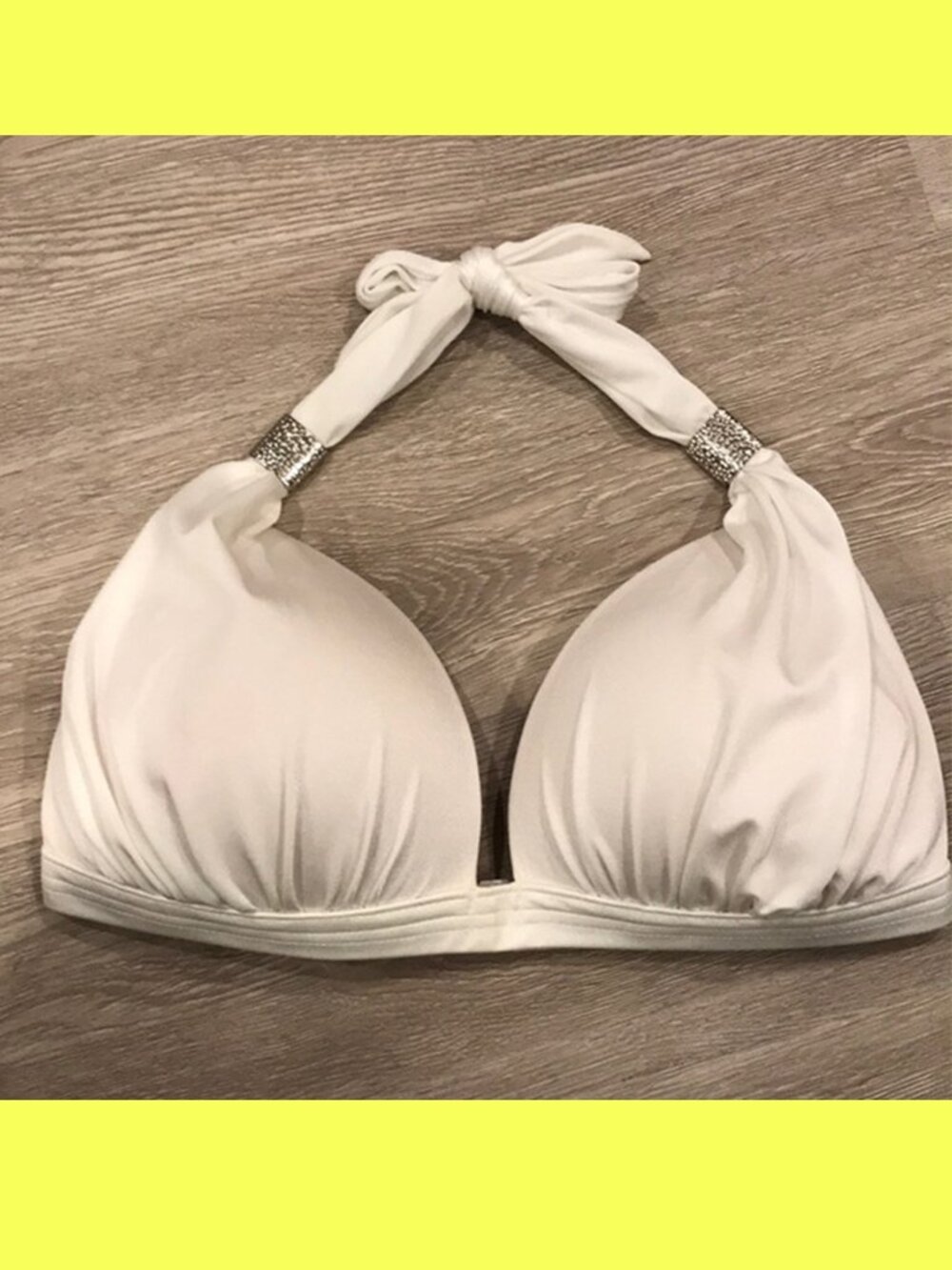 Venus Goddess Enhancer Push Up Bikini Top Swimsuit Pearlescent White w/ Silver - Picture 2 of 7